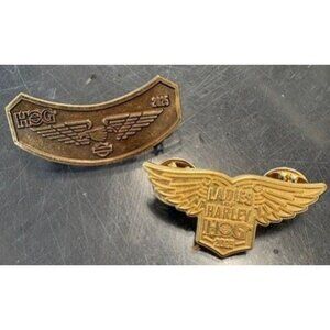 Harley Owners Group H.O.G. 2025 Gold-Tone Ladies & Winged Patch Pins Set